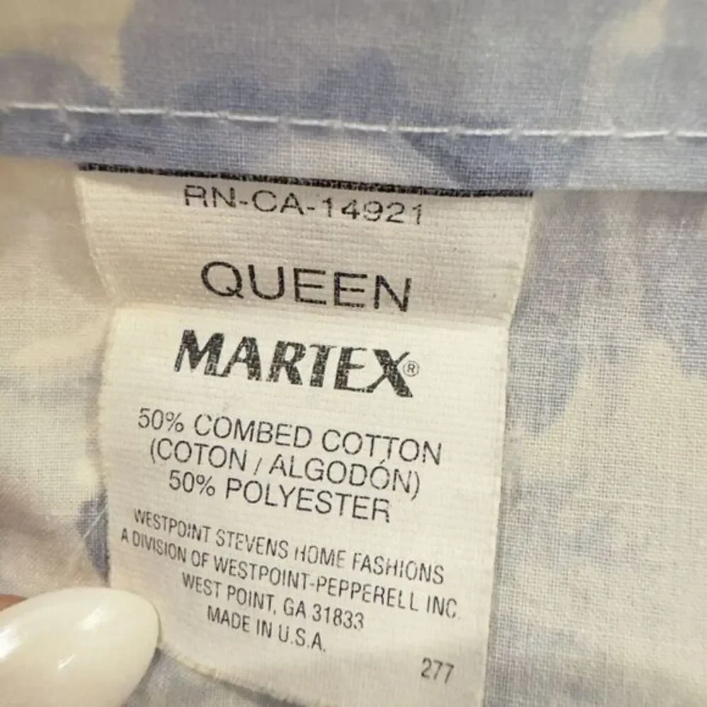 Rare Eileen West Martex Blue Peony Floral QUEEN Sheet Set‎ 4PC Eyelet Lace Trim